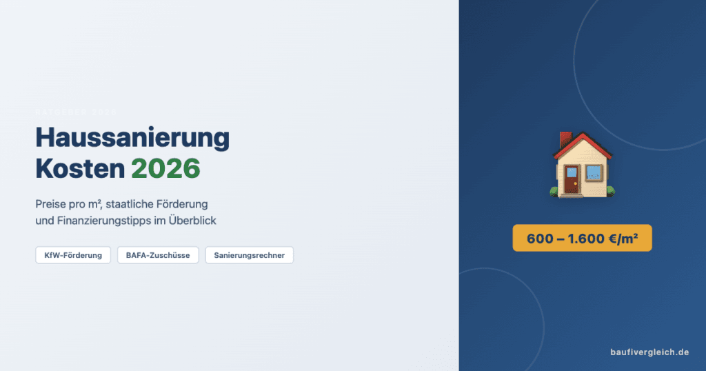 Haussanierung Kosten 2026 – Überblick über Sanierungskosten pro Quadratmeter mit Förderung und Finanzierung