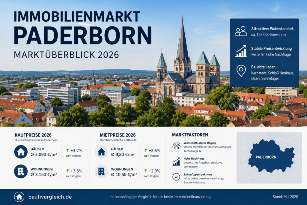 Immobilienmarkt Paderborn – Marktüberblick mit Kaufpreisen, Mietpreisen und Marktfaktoren im Vergleich.