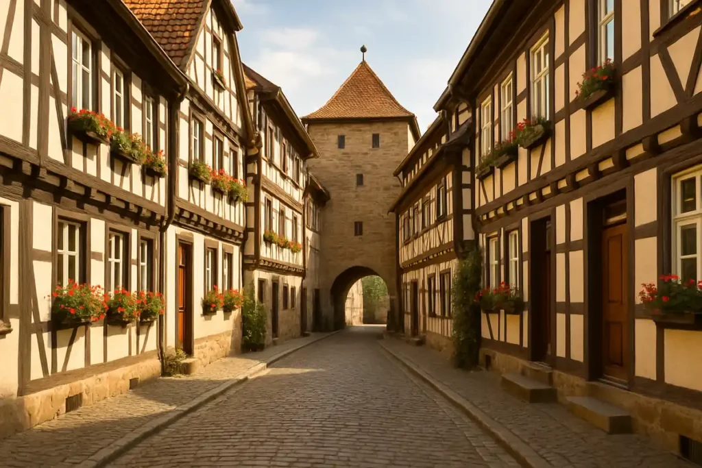 Historische Fachwerk-Altstadt von Bad Sooden-Allendorf mit Stadttor als Symbol für die Baufinanzierung