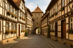 Historische Fachwerk-Altstadt von Bad Sooden-Allendorf mit Stadttor als Symbol für die Baufinanzierung