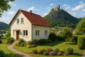 Freistehendes Einfamilienhaus in Felsberg an der Eder unter der Felsburg als Symbol für die Baufinanzierung