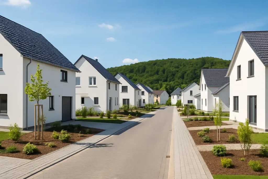 Neubaugebiet mit Einfamilienhäusern in Grebenstein am Reinhardswald als Symbol für die Baufinanzierung