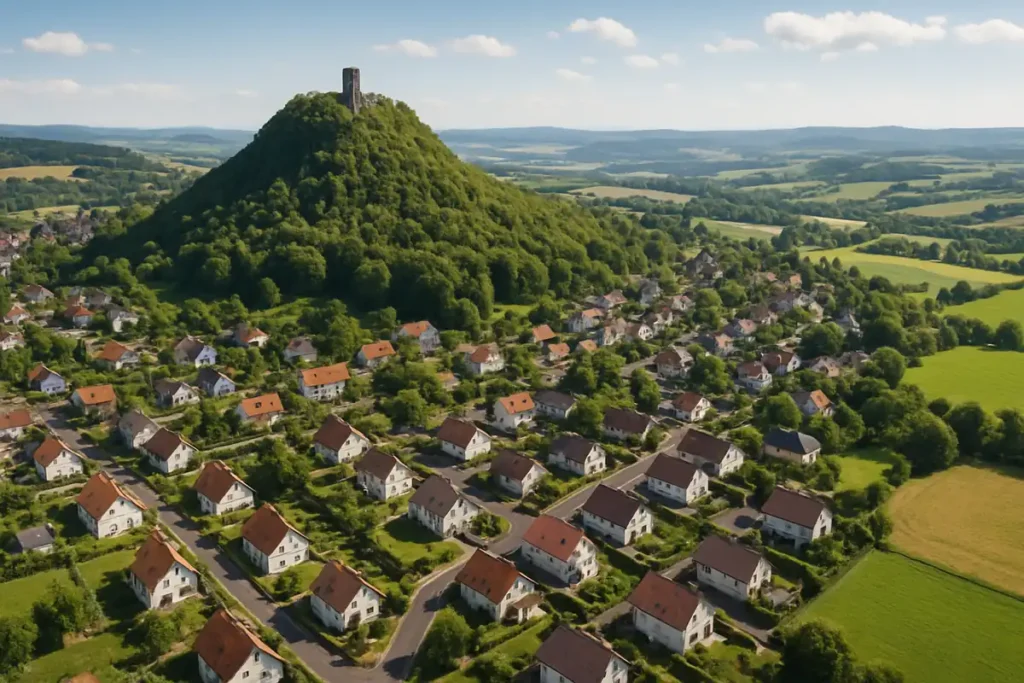Luftbild von Gudensberg mit der Obernburg als Symbol für die Baufinanzierung im Chattengau